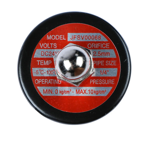 Top view of Stainless Steel 1/4 Inch Electric Solenoid Valve 24VDC Normally Closed With Viton Seals showing specifications label.