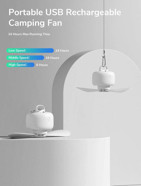 Portable Camping Fan With 8000mAh Battery, Rechargeable Tent Fan With Remote, Detachable Blades And Hanging Hook