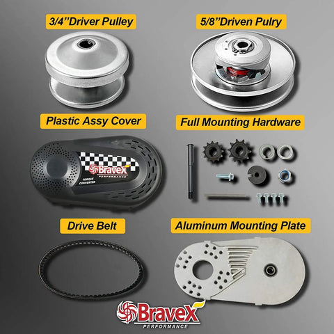 Torque Converter Kit For 212 Go Kart With Three Quarter Inch Shaft, 10T 40 To 41 Sprocket And 12T 35 Chain components display