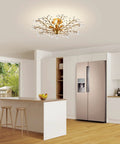 Crystal Chandeliers With Vintage K9 Clear Crystals, Edison Pendant Light, Flush Mount Fixture With 5 Lights in kitchen setting