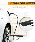 Heavy Duty EV Charger Cable Protector With Handle For Garage Door Gap in use with Tesla, sloped rubber protects charging cord