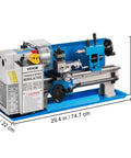 Rock Solid Compact Metal Lathe Seven By Fourteen Inch Bed With Slick Variable Zero To Two Thousand Five Hundred Rpm Drive displayed from the side.