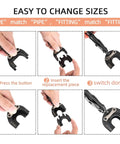 GIANNEER Push Fittings Removal Tool Three Size Disconnect Tongs being adjusted for different pipes