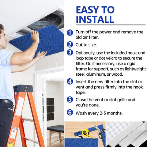 Person installing Reusable Air Filter 20x30 For HVAC And RV Cut To Fit With High Airflow MERV 6 in ceiling vent
