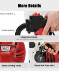 Close-up of Gas Powered Post Hole Digger 43cc Two Stroke with 8 Inch Auger Bit detailing switches and handle.