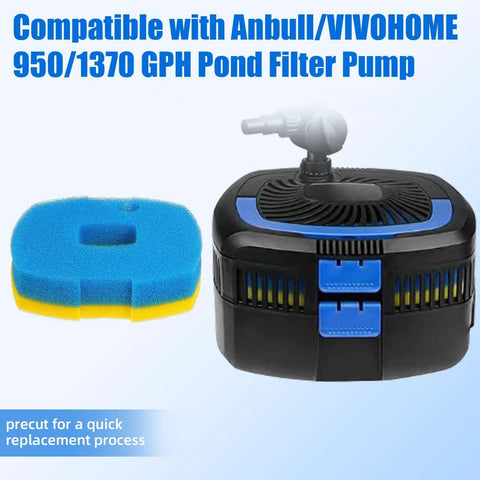 Replacement Pond Filter Sponge Set For Anbull And Vivohome 950GPH 1370GPH Pond Filter Pumps with blue pre-cut sponge and pump