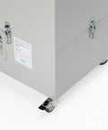 Bottom view of 6V Fume Extraction Unit With Electronic Control And Optical Acoustic Filter Alarms showing wheels and control panel.