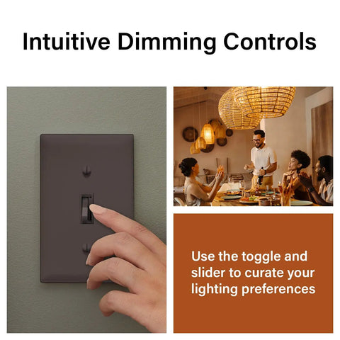 Pro Level 150 Watt Toggle LED Dimmer Switch For Smooth Flicker Free Lighting And Big Time Brightness Control With Slick Brown Wall Plate.