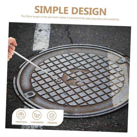 Heavy Duty Stainless Steel T-Shaped Manhole Cover Lifting Hook For Rolling Shutter Doors, 19.7 Inch Reach shown lifting manhole