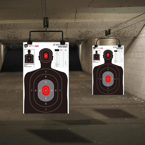 Silhouette Target Pack 23x35 Inch Paper Targets displayed at indoor range practice