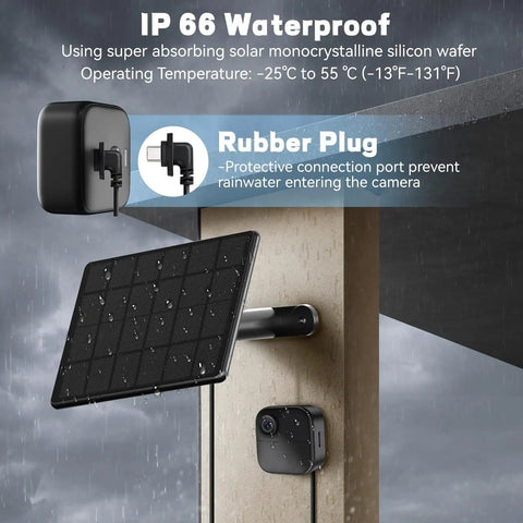 4 Pack 6W Solar Panel For Blink Cameras Plug And Play Outdoor Solar Power Kit With High Efficiency Monocrystalline Cells on wall mount.