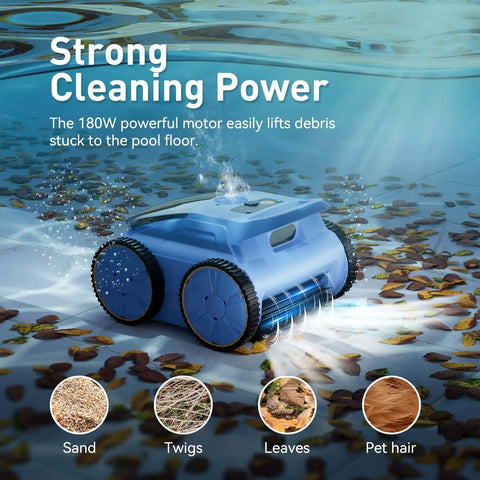Hands Free Cordless Robotic Pool Cleaner With 180 Minutes Runtime Self Parking Wall Climbing Ideal for Above Ground Pools