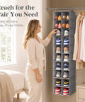 Dope Foldable Hanging Shoe Closet Rack Solid Thick Fabric Storage System With Wide Compartments Straight Up Perfect For Sneakers Flats Heels And Daily Slippers In Fresh Gray, featuring open sections for visibility.