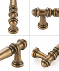 Antique Brass Cabinet Pulls 5 Inch Center To Center Spacing 25 Pack Old School Classic Kitchen Cupboard Handles close-up details