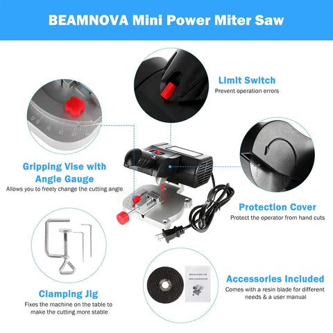 Compact Benchtop Miter Saw For Hobbyists And DIY Projects, Portable 9 By 5.5 By 5.3 Inch Chop Saw With 45 Degree Cutting, Lightweight 3.3 Lb