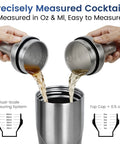 Boss Level Heavy Duty Double Wall Vacuum Insulated Cocktail Shaker Bottle Chills Your Favorite Sips Fast Features measuring cocktail ingredients from a stainless steel shaker.