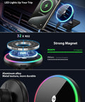 MagSafe Wireless Car Charger Mount With RGB LED Magnetic Phone Holder for Dash or Air Vent 15W Fast Charge Hands Free