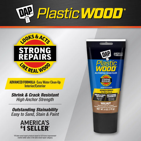 All Purpose Latex Wood Filler In Walnut, 6 Oz For Interior And Exterior Wood, product packaging front view