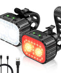 Ultra Bright Rechargeable Bike Light Set With Front And Rear Beams Waterproof And Long Battery Life Multiple Modes For Night Riding
