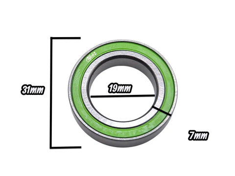 Euro Sealed Bottom Bracket Bearing For BMX And Freestyle Bikes With 19mm Spindle, 31mm outer diameter, 7mm width, green seal
