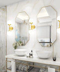 Bathroom with gold globe wall sconce with two lights, mid century modern globe wall light for living room bedroom hallway restaurant stairs and bathroom, 6000K G9 bulbs included