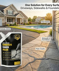 Rock Solid Self Leveling Concrete Crack Filler Two Pack Liquid Repair Sealant in use repairing driveway and patio cracks.