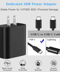 Plug And Play Dual Port USB A And Type C SATA HDD SSD To USB Adapter With 30W Power, UASP 5Gbps High Speed Transfer For Fast Data Recovery, Works With PC Laptop And Mac, Supports 2.5 And 3.5 Inch Drives, 1.6 Foot Cable, black power adapter with USB-C cable