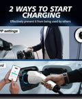 Level 2 Ev Charger 40 Amp 9.6Kw Wall Mount Home Charging Station J1772 Connector using app and card to start charging.