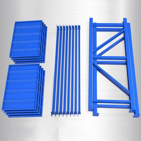 Hella Sturdy 4 Tier Metal Shelving Unit Boltless Heavy Duty Storage Rack Built For Garage Workshop Setup Features Big Time Reinforced Steel Shelves For Tools parts in blue, including shelves and frame.