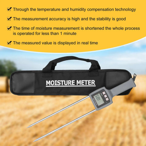 Portable Hay Moisture Tester Probe With Quick 1 Second Reading, Precise Hay Moisture Meter For Bales, 0 To 80 Percent Range, Temperature Humidity Compensation, High Accuracy 0.5 Percent, Easy Field Use On The Go To Prevent Spoilage. carrying case and probe