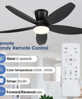 42 Inch Low Profile Ceiling Fan With Bright Dimmable Led Light Zero Hassle Remote Control Matte Black Flush Mount DC Motor with remote control