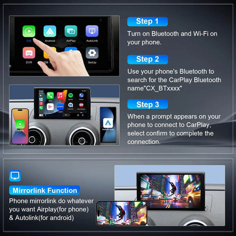 Audi Plug And Play Wireless CarPlay And Android Auto Retrofit Kit Decoder Module For MIB System showing connection steps