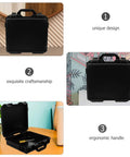 Hella Practical PP Plastic Toolbox With Secure Lock, Savage Electric Drill Carry Case And Nifty Small Parts Organizer For Wet Weather Jobs And Daily Grind, showing a unique black toolbox with ergonomic handle.