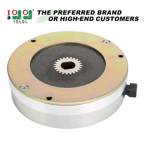EZGO RXV golf cart motor brake, front view, round metal housing with black center.
