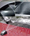 Beefy Universal Windshield Washer Hose Kit With Two Meter Fluid Line And Three Secure Fittings Plus Four Reliable Fan Nozzles And Thirty Hardcore Heat Insulation Clips For Zero Leak Automotive Repairs showing effective spray patterns on a wet windshield.