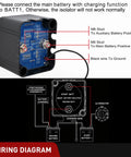 Wiring diagram for Heavy Duty Dual Battery Isolator Kit with labels for connections and components for easy installation.