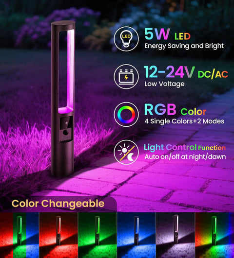 5W RGB Low Voltage Path Lights For Outdoor Landscape Lighting 12 To 24 Volt With Auto On Off Waterproof Design
