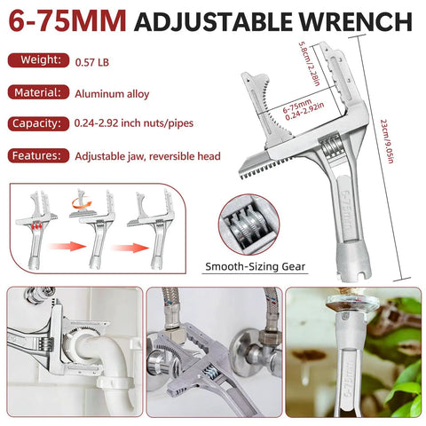 6-75mm adjustable wrench from Tight Space Plumbing Tool Set with Basin Wrench And 8 In 1 Faucet Wrench for pipe removal