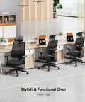 Ergonomic Office Chair With Auto Following Lumbar Support shown in a modern office setting with adjustable features and mesh back.