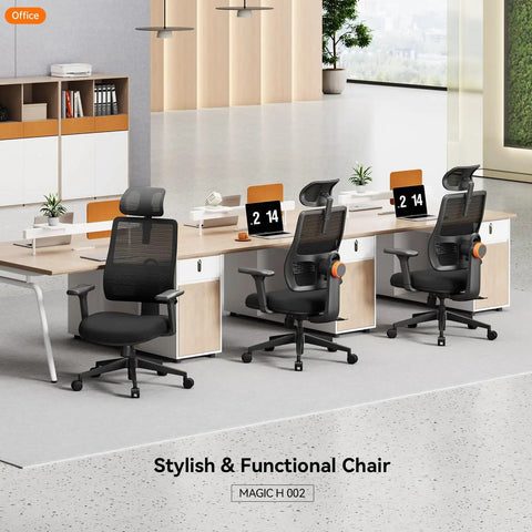Ergonomic Office Chair With Auto Following Lumbar Support shown in a modern office setting with adjustable features and mesh back.