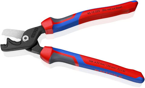 StepCut XL Cable Shears 9 Inch With High Leverage Joint And Comfort Handles, red and blue ergonomic design, open position view
