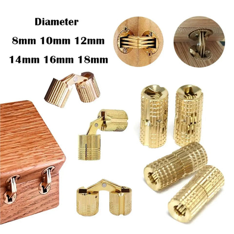 Concealed Barrel Hinges Copper 8mm to 18mm for Cabinets and Furniture with cylindrical design and adjustable screws