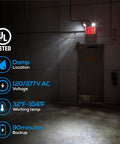 LED Exit Sign With Battery Backup And Emergency Lights, Dual Face, Red Letter, UL Listed, AC 120 277V, Wall Mounted in Damp Area