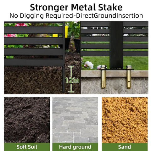 38 Inch Wide By 42 Inch High Air Conditioner Fence Screen Three Panel Outdoor Enclosure showing metal stake options for no-dig installation