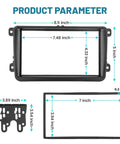 Dimensions of Double DIN VW Dash Kit With Wiring Harness For 2005 To 2015 Jetta Beetle CC Golf Passat Tiguan Aftermarket Stereo Kit.