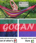 Extra Large Double Hammock For Two With 330cm Total Length And 500lb Capacity Canvas Cotton Super Comfy Outdoor Living For Patio Porch Garden Outdoor Indoor Rainbow XXL showcasing vibrant design and sturdy frame.