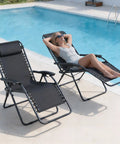 Zero Gravity Outdoor Lounge Chairs Set of 2 With Cup Holders and Removable Pillows by pool