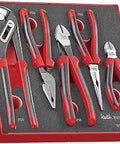 Five Piece EVA Foam Plier Set With Chrome Molybdenum Steel Jaws And Ergonomic Grips in organized tray