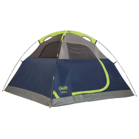 Easy Setup Sundome Camping Tent With Rainfly Weatherproof Shelter For 2 To 6 People, navy blue 4-person dome displayed in yard.