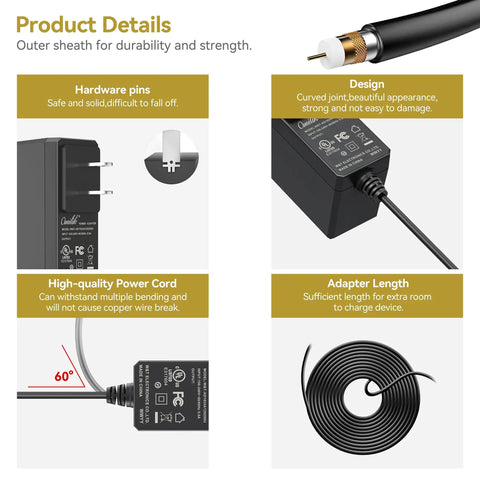 Heavy Duty 12V AC Adapter Wall Charger Power Cord Built Tough For Seamless Daily Plugs, showcasing durable design and high-quality power cord.